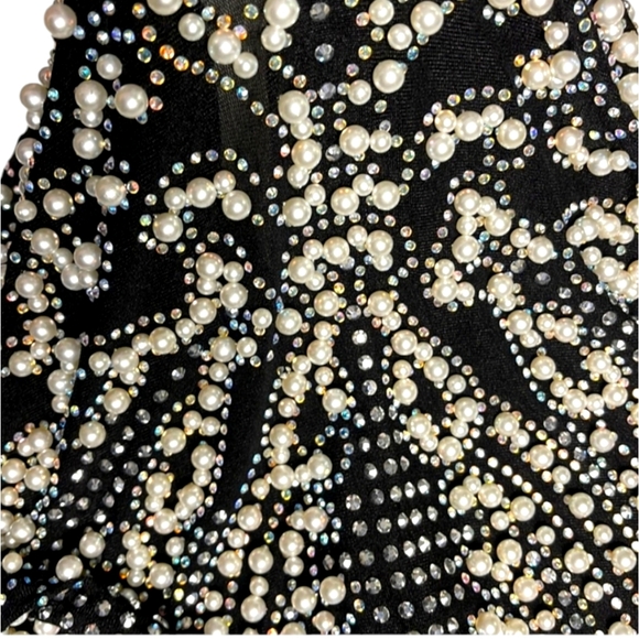 Akira Rare Chunky Beaded Pearl and Bling Gold Accent Mock Neck Dress - Picture 6 of 6